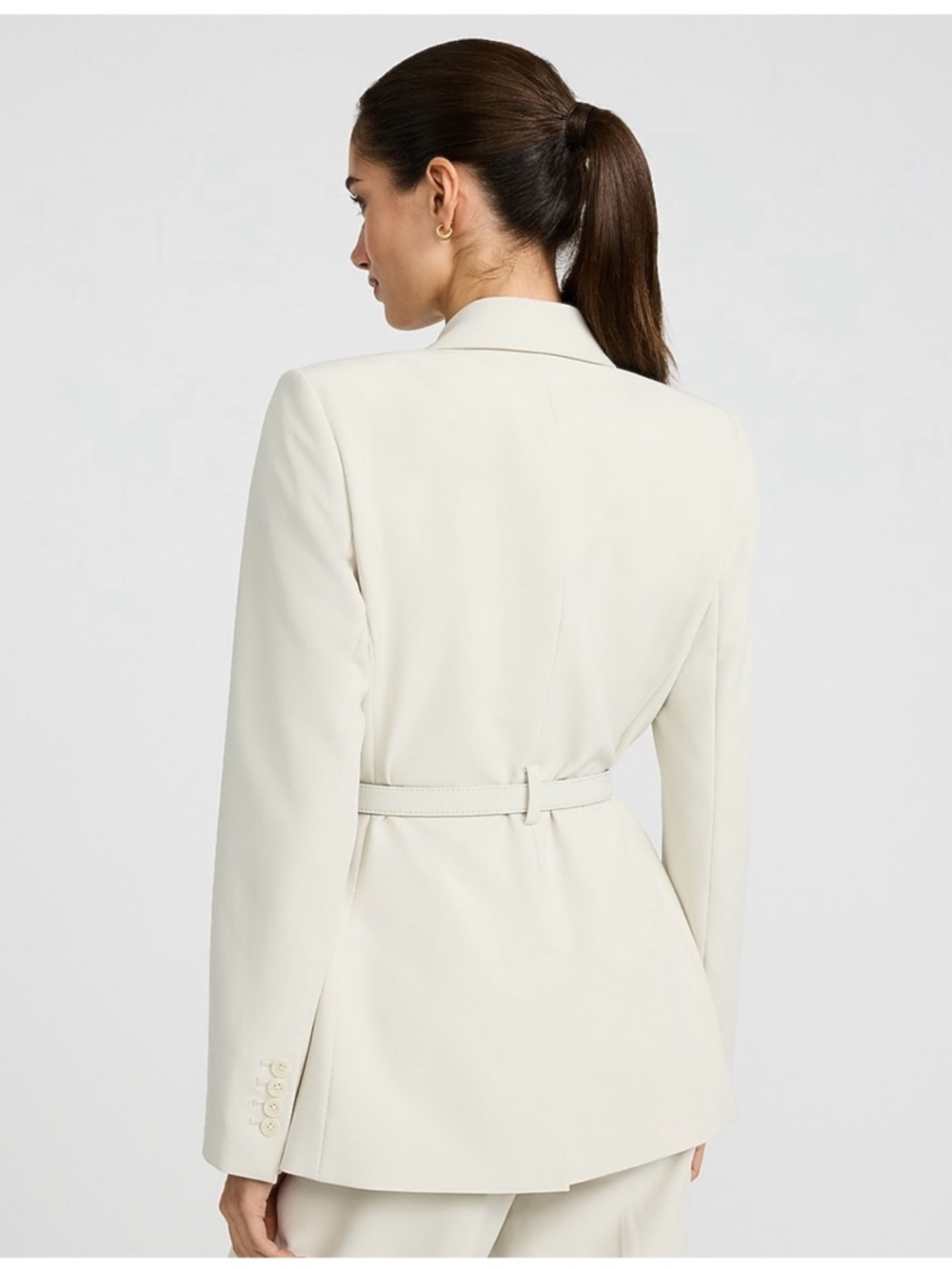 Express Light Cream Belted Tailored Blazer - Picture 4 of 5